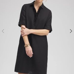 Chicos dress Elegant Black Dress with Flower V-Neck